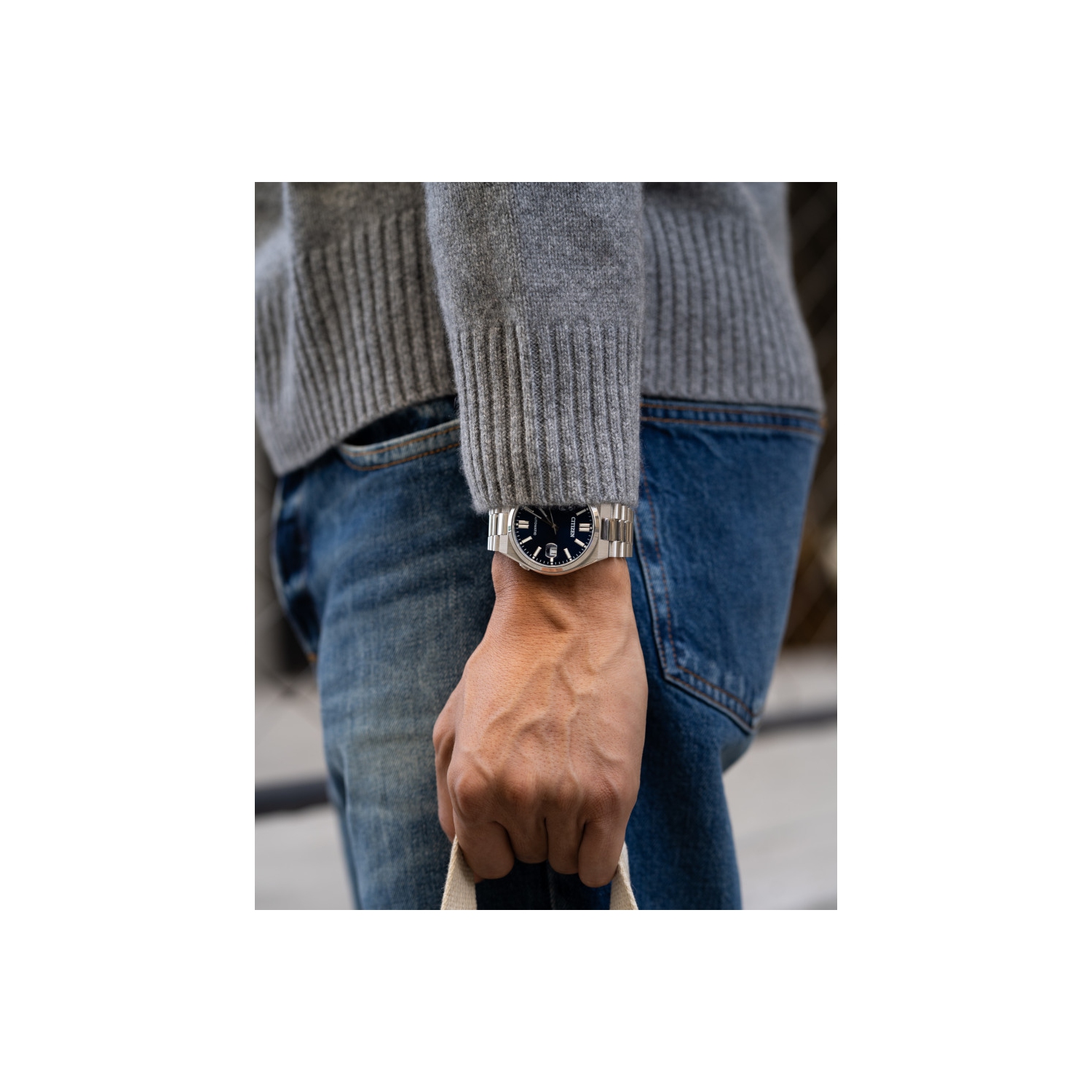 Montre automatique pour hommes « TSUYOSA » 40&nbsp;mm avec boîtier et bracelet en acier inoxydable argenté et cadran bleu de Citizen