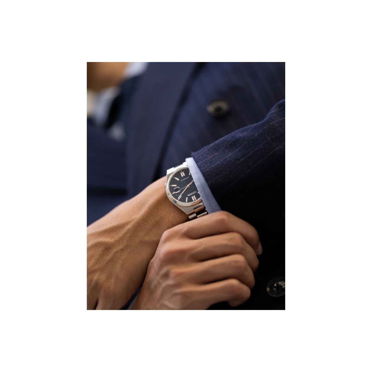 Montre automatique pour hommes « TSUYOSA » 40&nbsp;mm avec boîtier et bracelet en acier inoxydable argenté et cadran bleu de Citizen