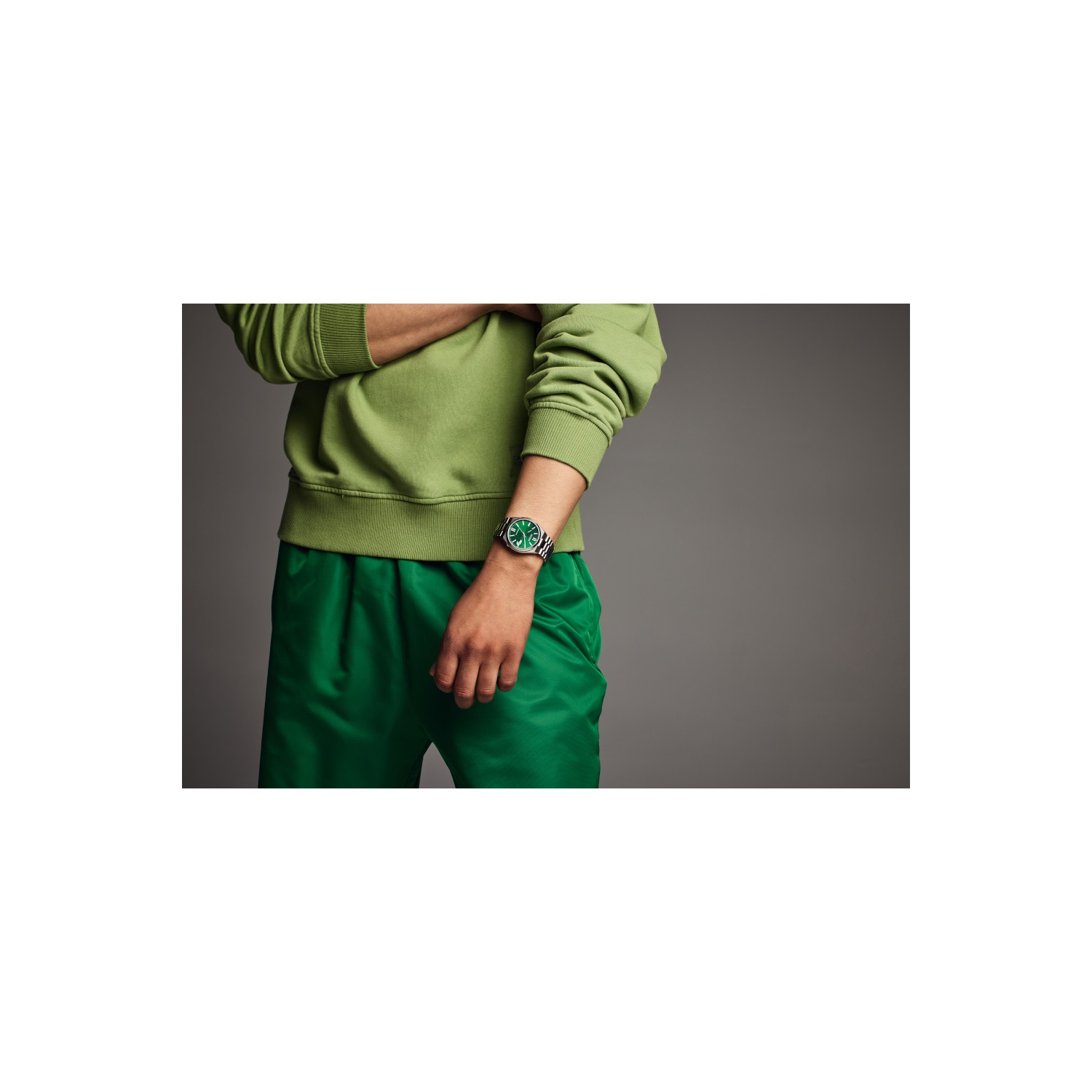 Montre automatique pour hommes « TSUYOSA » 40&nbsp;mm avec boîtier et bracelet en acier inoxydable argenté et cadran vert de Citizen