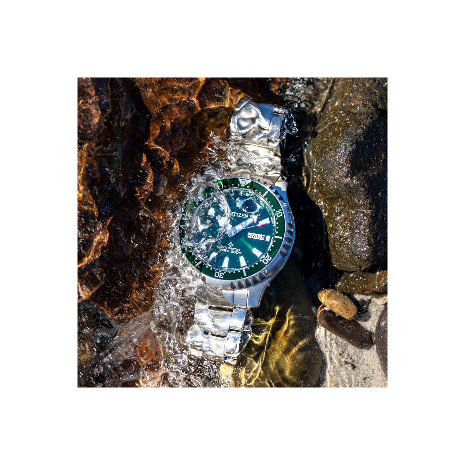 Montre automatique Promaster Dive 44&nbsp;mm en inox argenté avec cadran vert pour hommes de Citizen