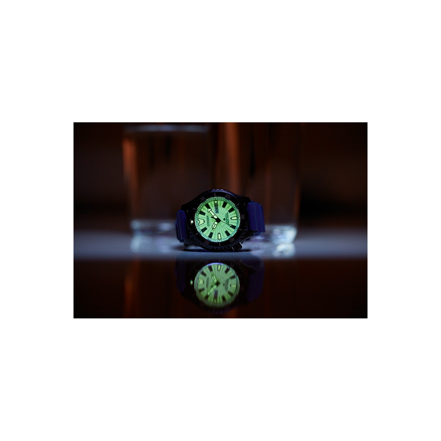 Montre automatique Promaster Dive pour hommes de Citizen 44&nbsp;mm boîtier inox noir bracelet polyuréthane bleu avec cadran blanc