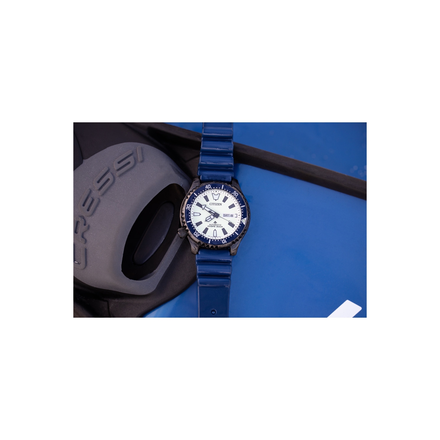 Montre automatique Promaster Dive pour hommes de Citizen 44&nbsp;mm boîtier inox noir bracelet polyuréthane bleu avec cadran blanc