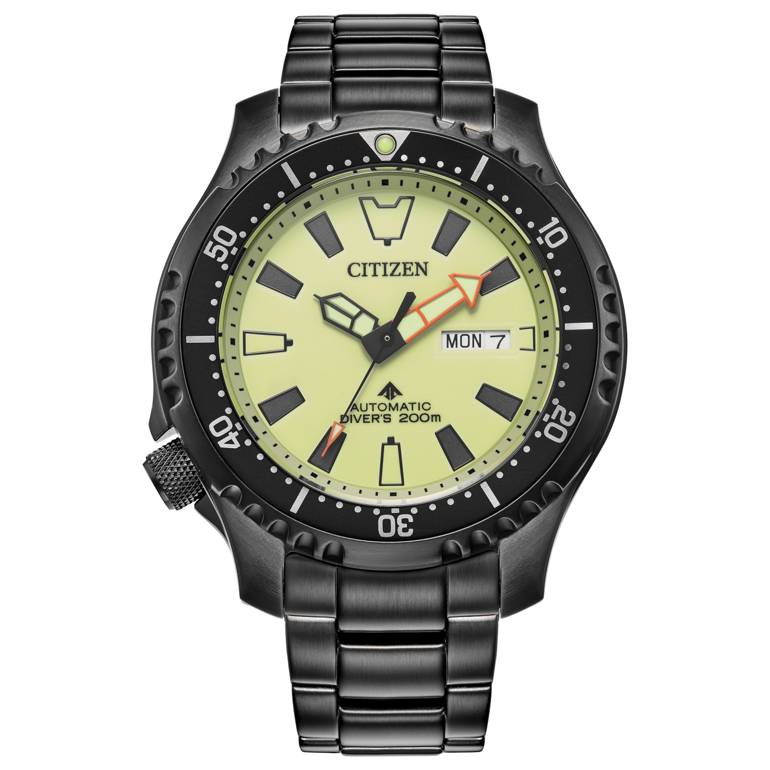 Montre automatique Promaster Dive pour hommes de Citizen 44&nbsp;mm avec boîtier et bracelet en inox noir et cadran jaune