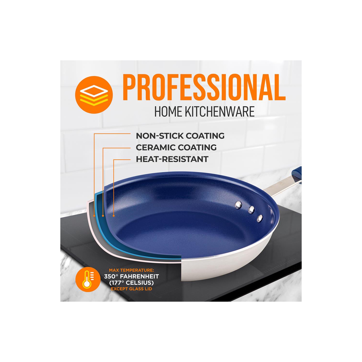 10'' Medium Fry Pan - Non-stick Pan with Silicone Handle, Ceramic Coating Inside