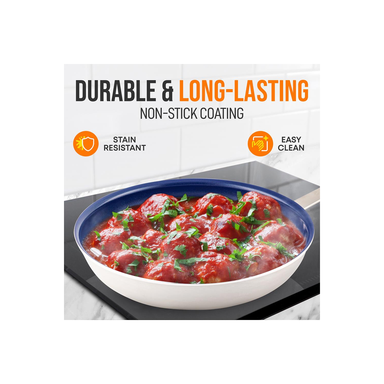 10'' Medium Fry Pan - Non-stick Pan with Silicone Handle, Ceramic Coating Inside