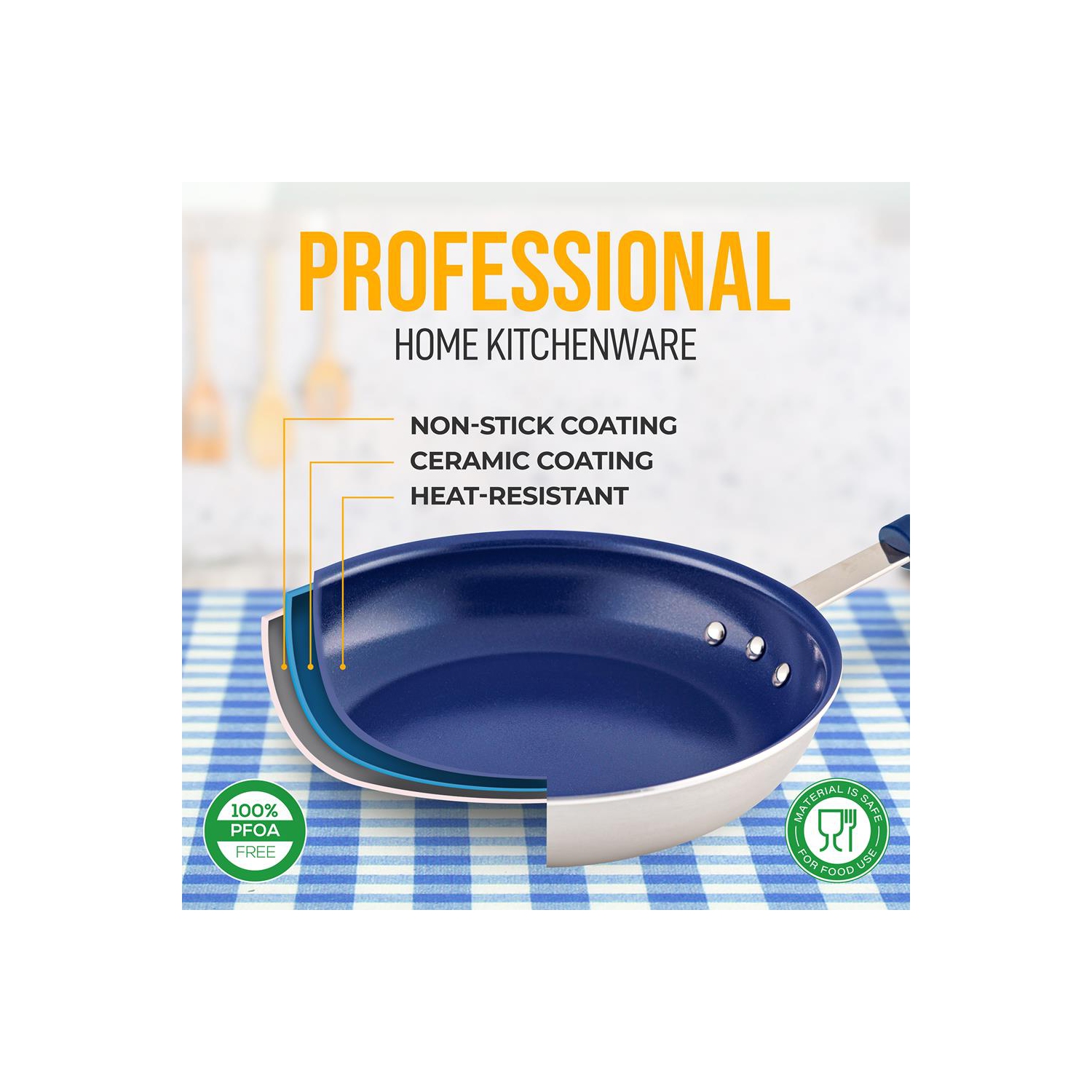 12'' Large Fry Pan - Non-stick Pan with Silicone Handle, Ceramic Coating Inside