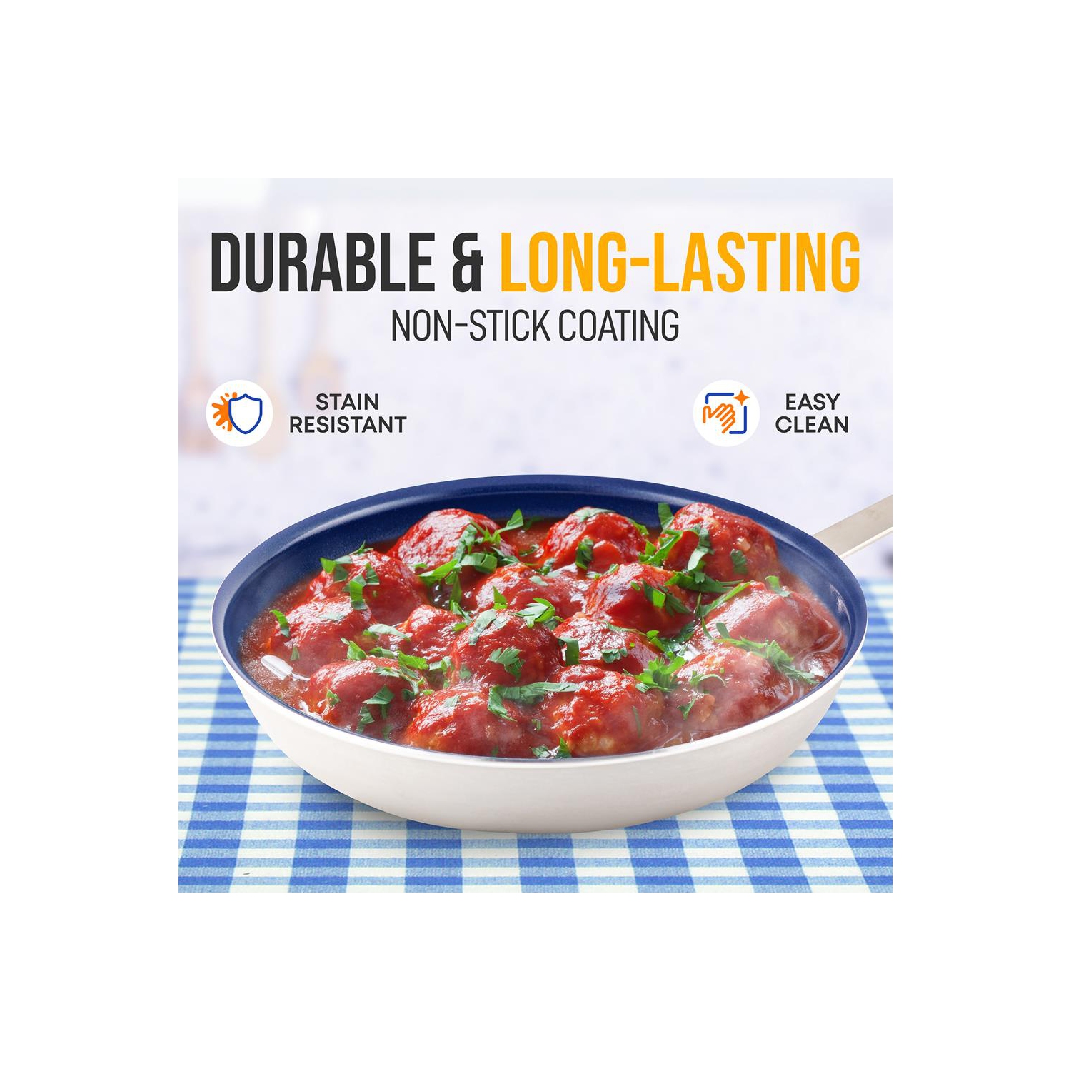 12'' Large Fry Pan - Non-stick Pan with Silicone Handle, Ceramic Coating Inside