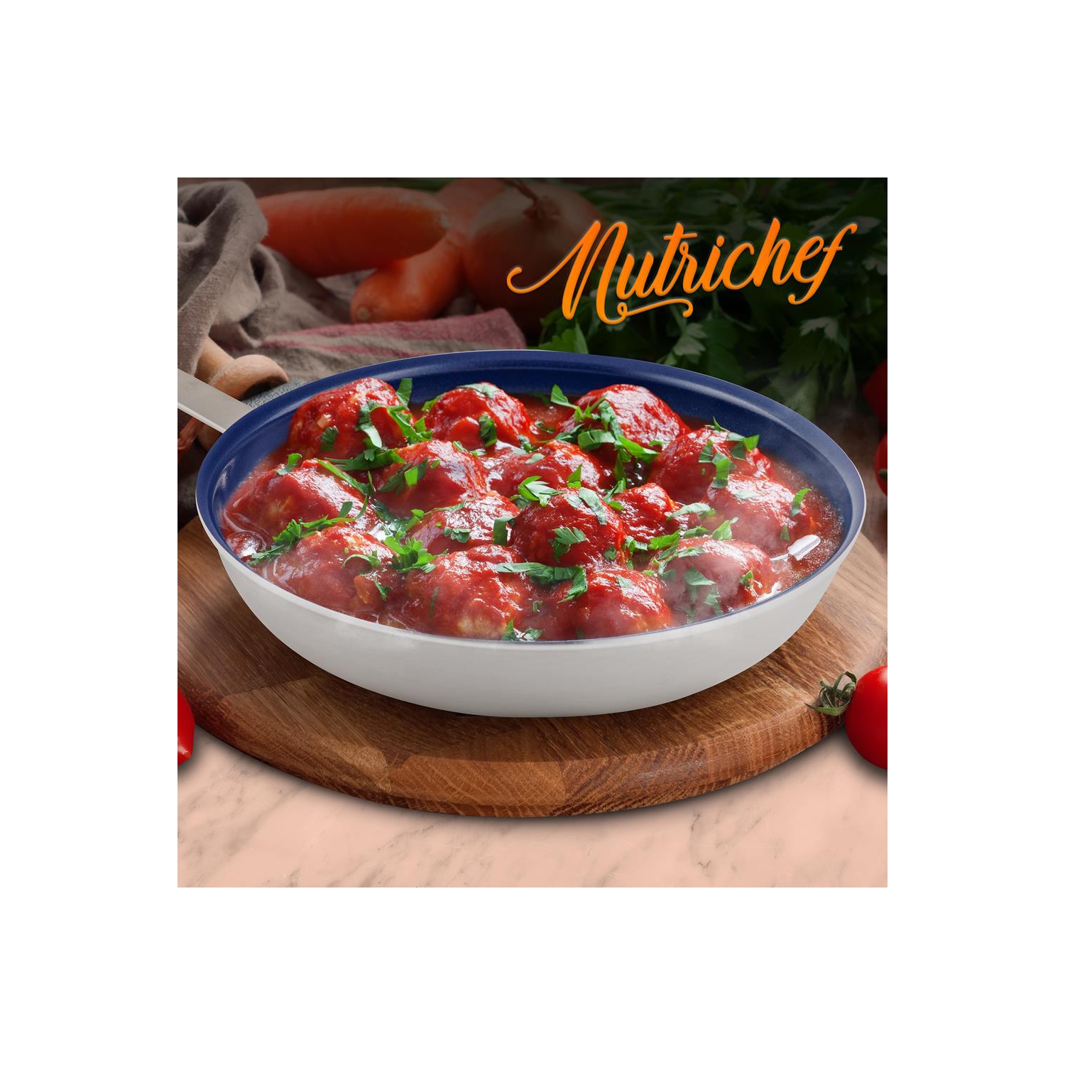 12'' Large Fry Pan - Non-stick Pan with Silicone Handle, Ceramic Coating Inside