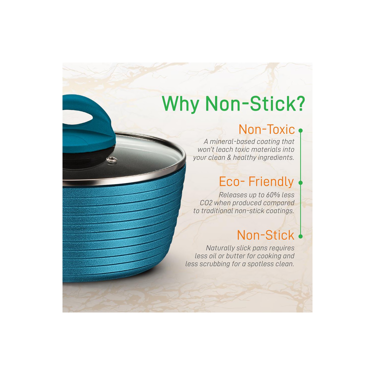 Kitchenware Pots & Pans Set - Stylish Kitchen Cookware, Non-Stick Coating Inside & Outside + Heat resistant Lacquer Outside, Light Gray Inside and