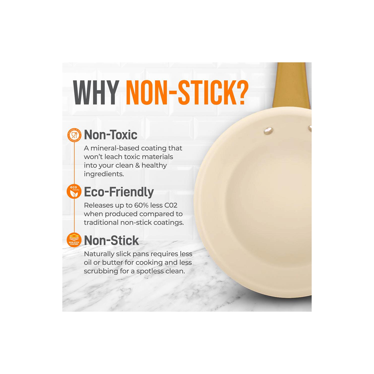 10'' Medium Fry Pan - Non-stick Pan with Silicone Handle, Interior Non-stick Ceramic Coating and Polyester coating Outside