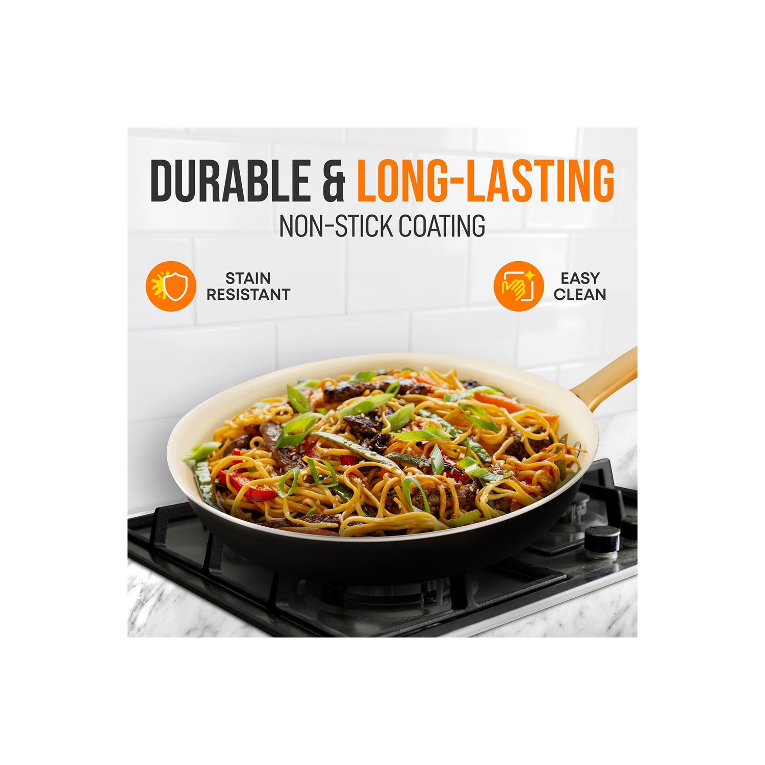 10'' Medium Fry Pan - Non-stick Pan with Silicone Handle, Interior Non-stick Ceramic Coating and Polyester coating Outside