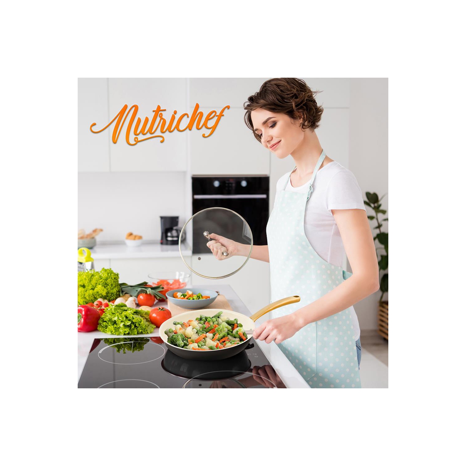 10'' Medium Fry Pan - Non-stick Pan with Silicone Handle, Interior Non-stick Ceramic Coating and Polyester coating Outside