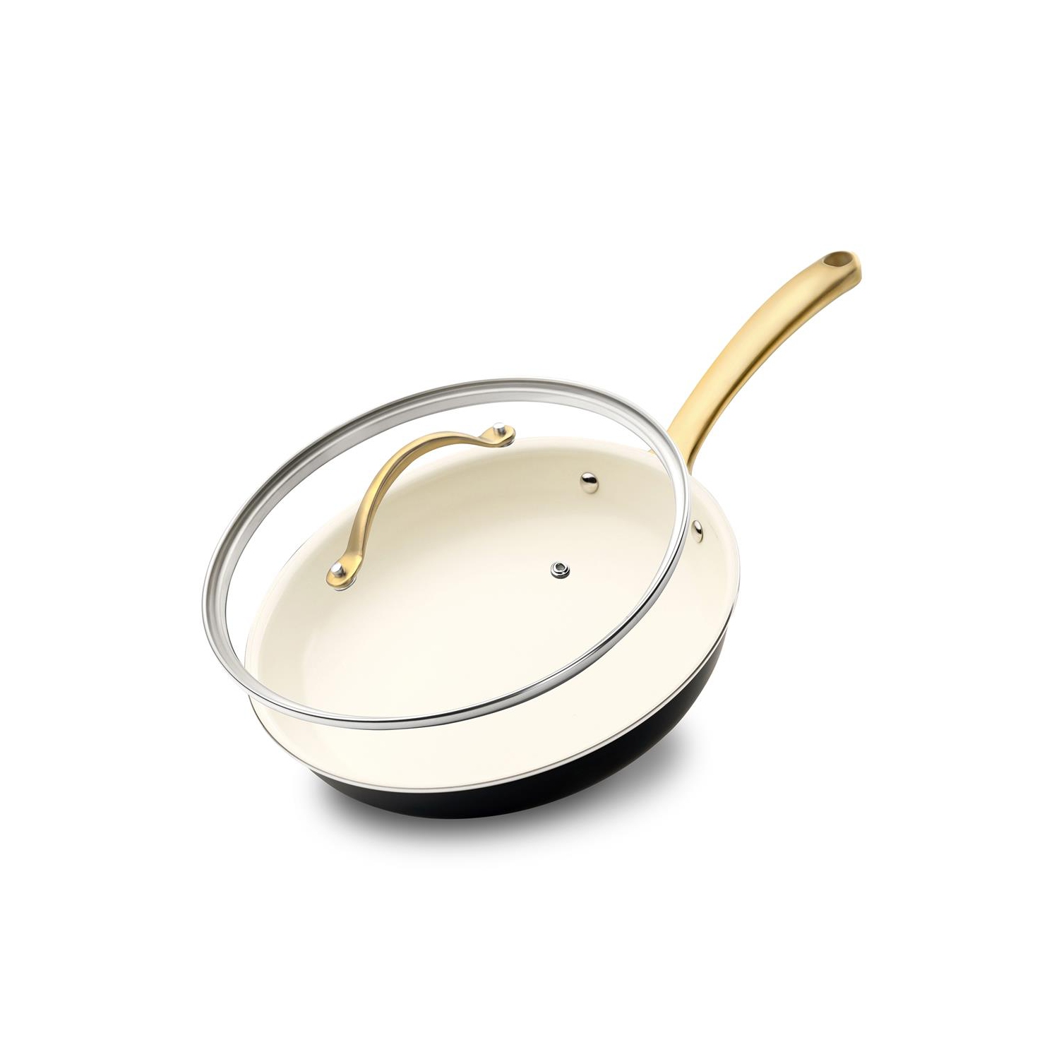 12'' Large Fry Pan with Lid - Non-stick Pan with Silicone Handle, Interior Non-stick Ceramic Coating and Polyester coating Outside