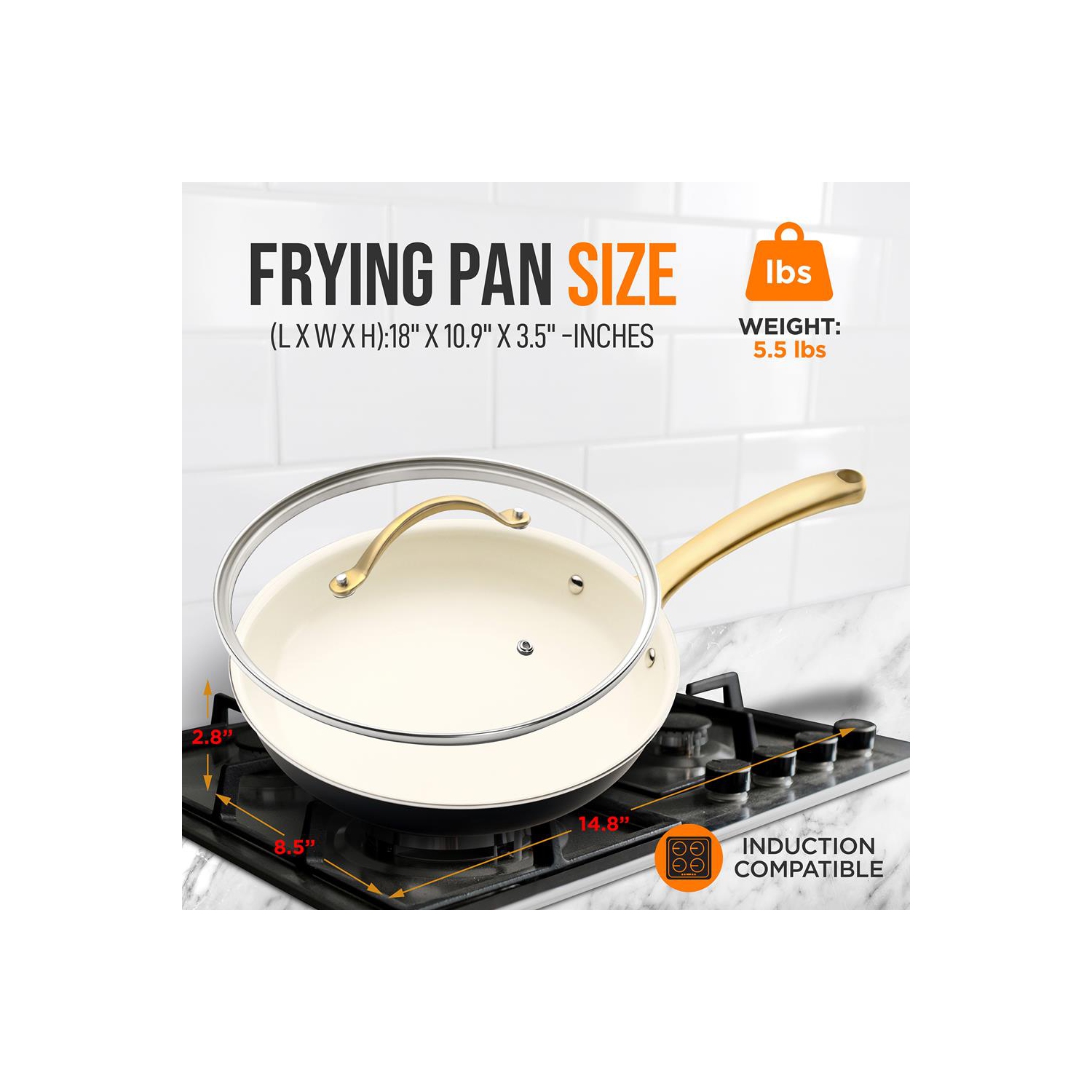 10'' Medium Fry Pan with Lid - Non-stick Pan with Silicone Handle, Interior Non-stick Ceramic Coating and Polyester coating Outside
