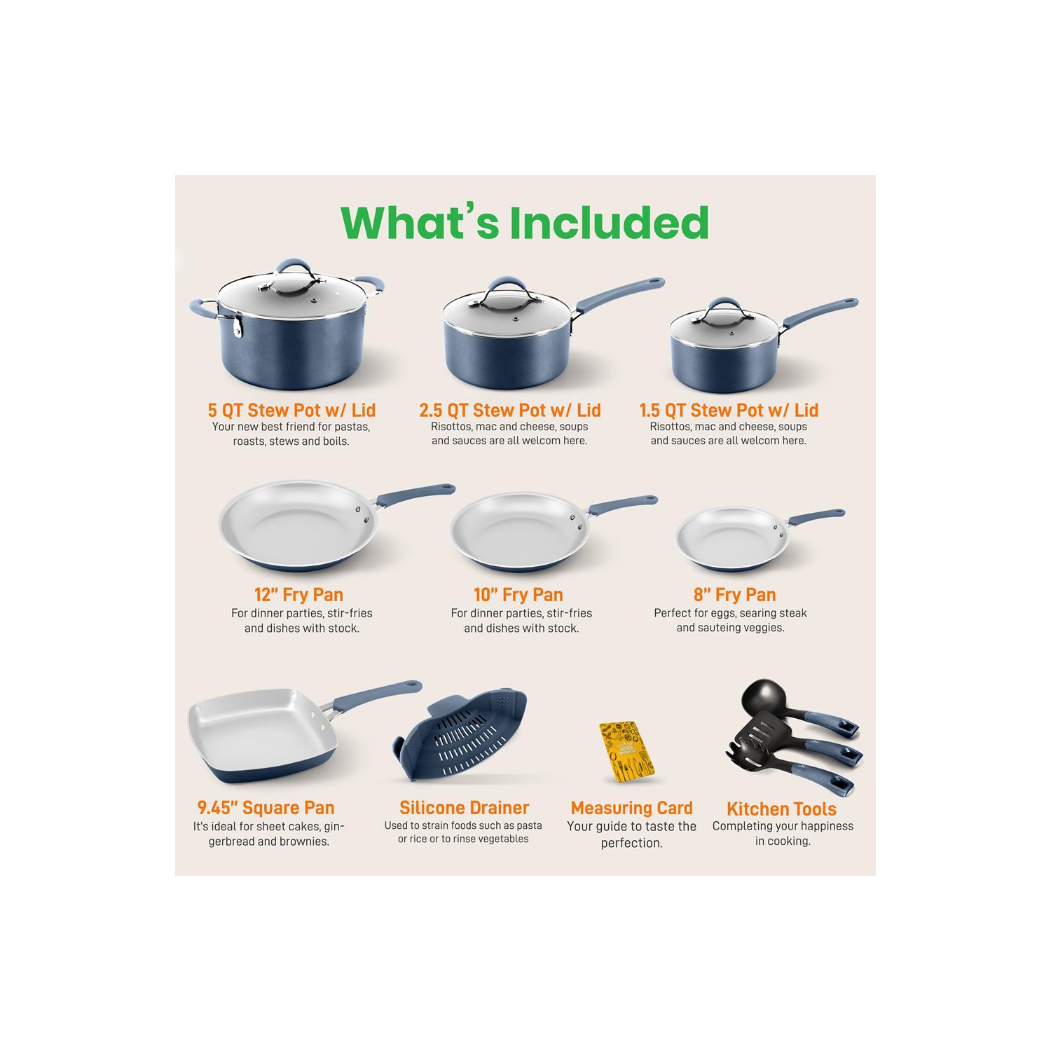 Kitchenware Pots & Pans Set – High-qualified Basic Kitchen Cookware Set, Non-Stick