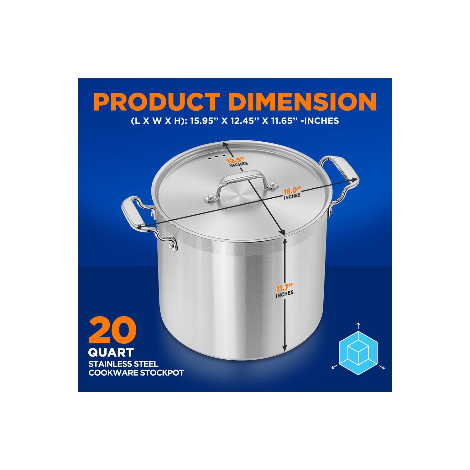 Stainless Steel Cookware Stockpot - 20 Quart, Heavy Duty Induction Pot, Soup Pot With Stainless Steel Lid