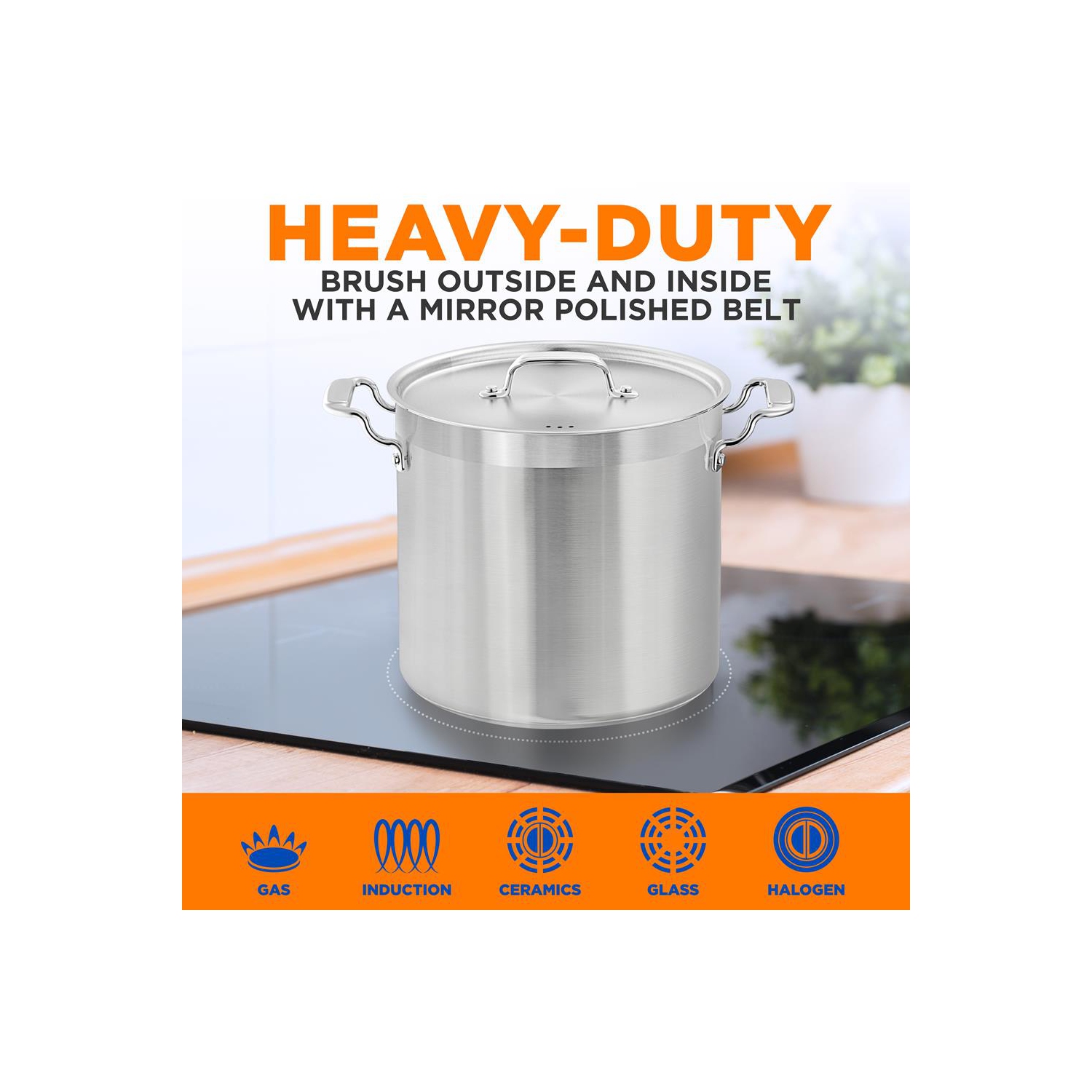 Stainless Steel Cookware Stockpot - 20 Quart, Heavy Duty Induction Pot, Soup Pot With Stainless Steel Lid