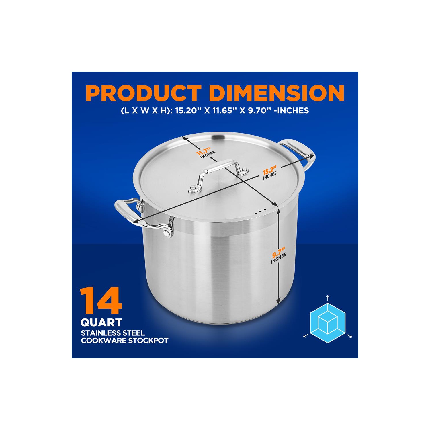 Marmite en acier inoxydable - 14 pintes, récipient à induction robuste, marmite à soupe avec couvercle en acier inoxydable