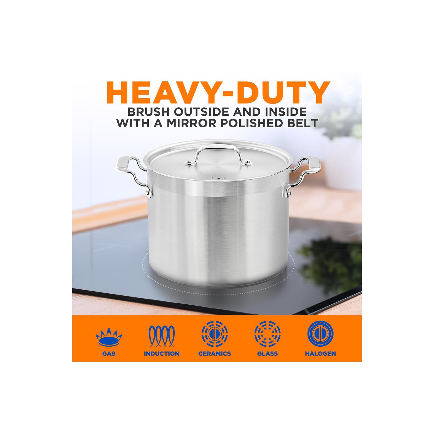 Marmite en acier inoxydable - 14 pintes, récipient à induction robuste, marmite à soupe avec couvercle en acier inoxydable