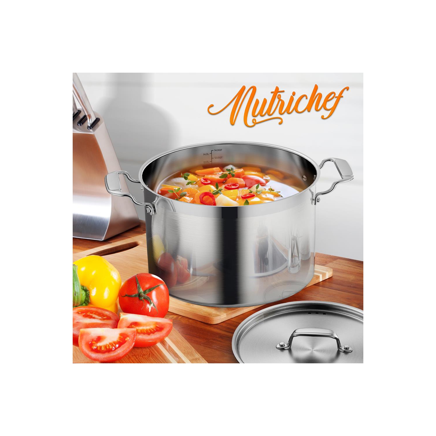 Marmite en acier inoxydable - 14 pintes, récipient à induction robuste, marmite à soupe avec couvercle en acier inoxydable