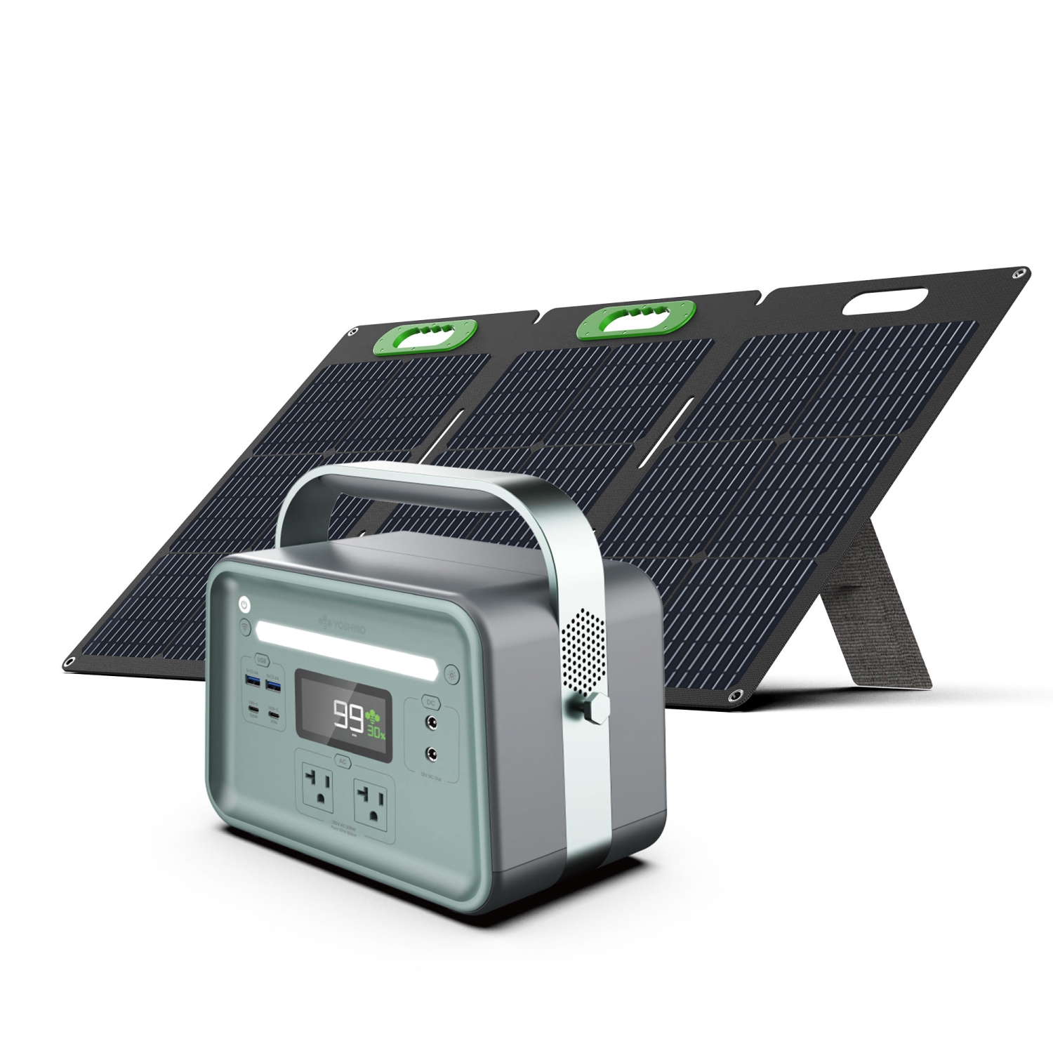Yoshino B330 SST 8-Port Solid-State Solar Generator 241Wh, 330W with 1-Piece Solar Panel Emergency Power, Pure Sine Wave, Smart App Connect