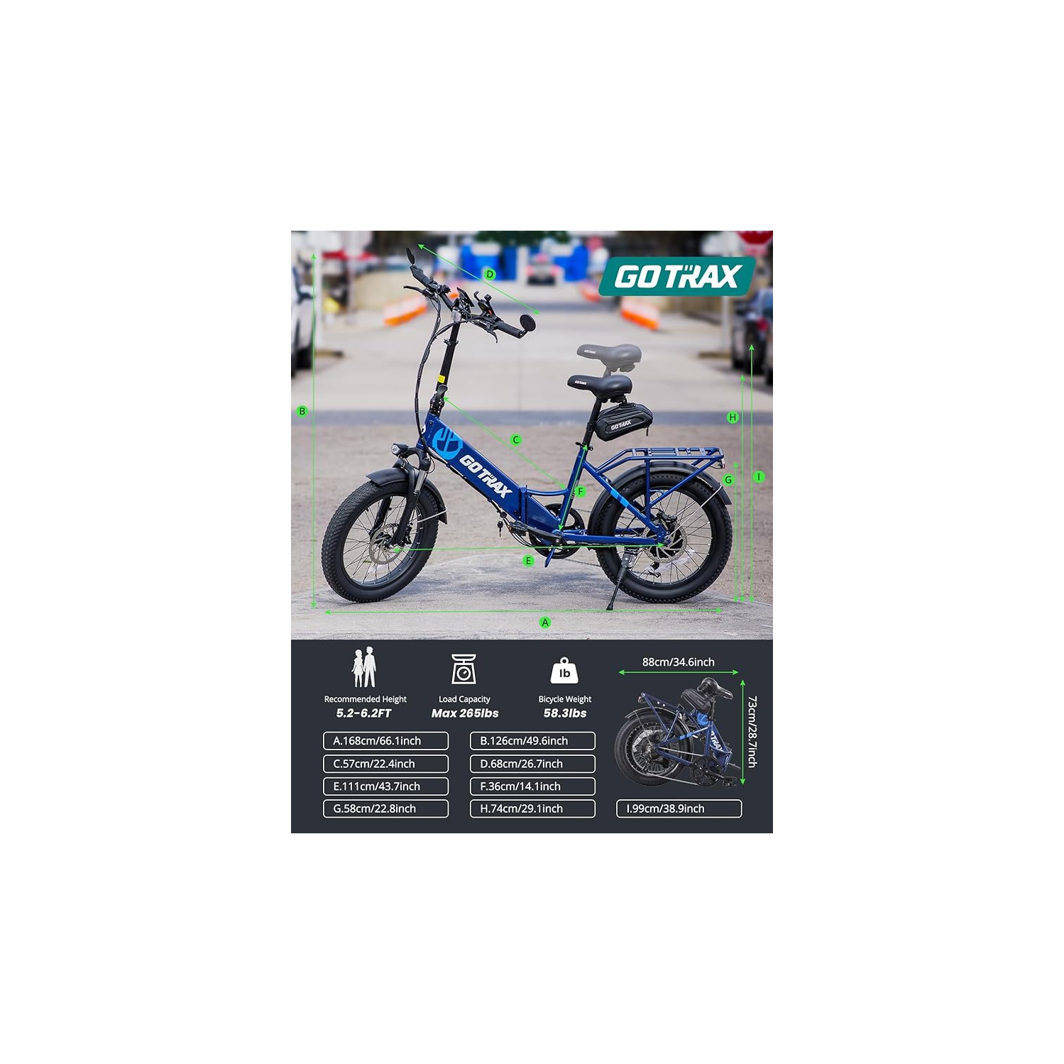 Vélo électrique pliable F2V2 de GOTRAX pour adultes, vélo électrique 500&nbsp;W/48&nbsp;V 10,4&nbsp;Ah/32&nbsp;km/h/64&nbsp;km/vélo à gros pneus de