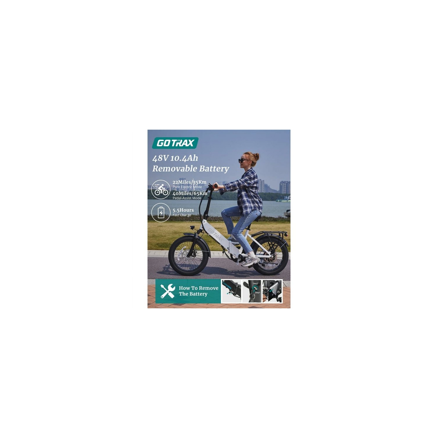 Vélo électrique pliable F2V2 de GOTRAX pour adultes, vélo électrique 500&nbsp;W/48&nbsp;V 10,4&nbsp;Ah/32&nbsp;km/h/64&nbsp;km/vélo à gros pneus de