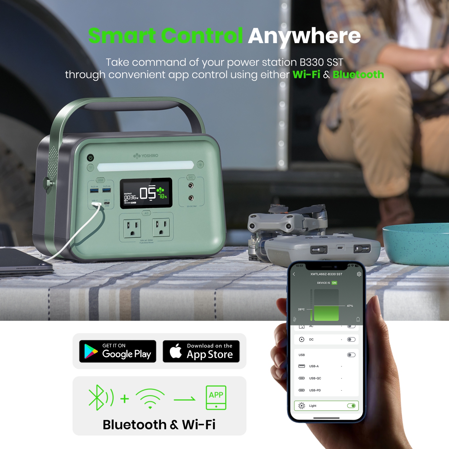 241 Wh de station d'alimentation SSD à 8 ports B330 SST de Yoshino, batterie de secours d'urgence de pointe 330 W/500 W, onde