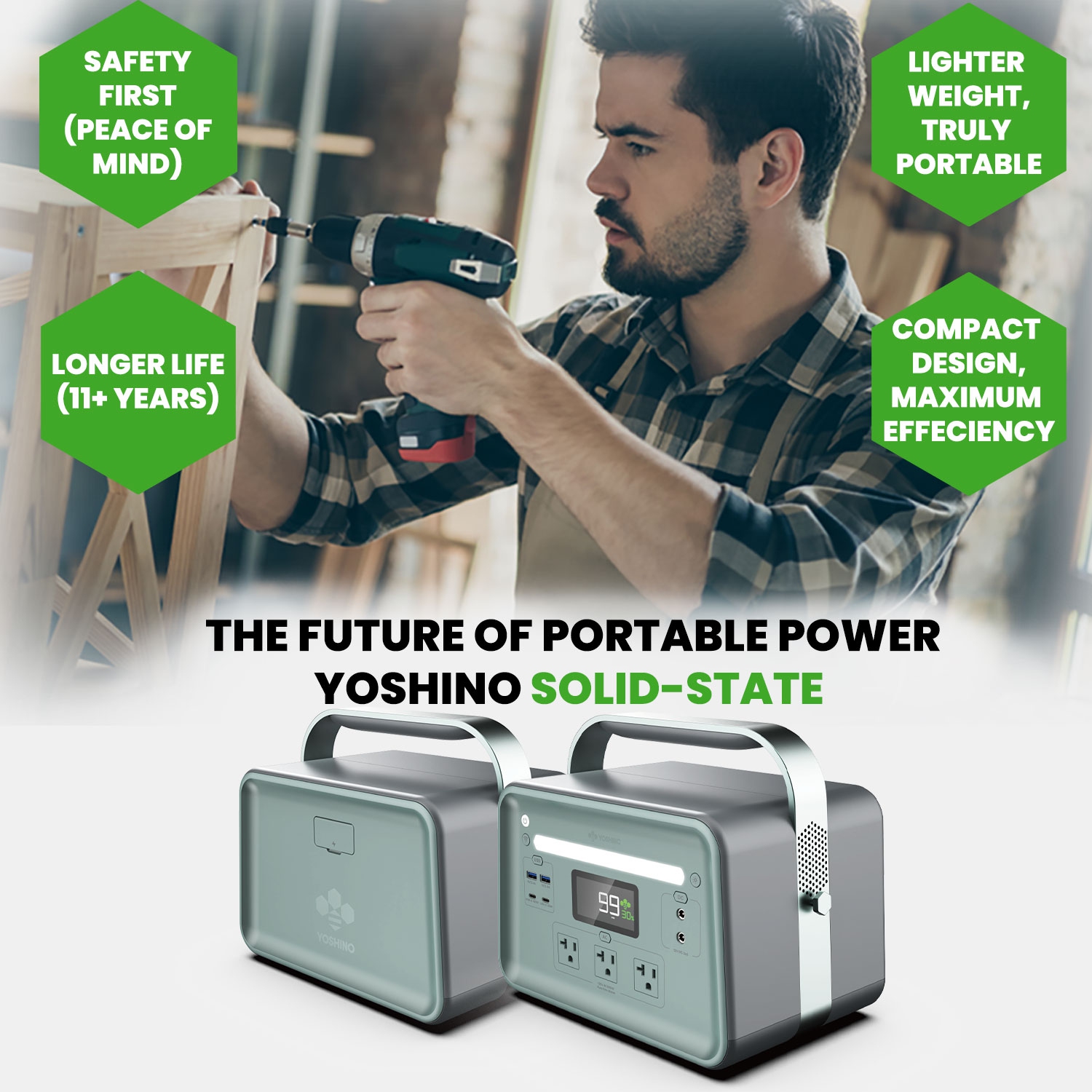 Yoshino B660 SST 9-Port Solid-State Power Station 602Wh, 660W Output/900W Peak Emergency Backup Battery Bank, Pure Sine Wave, Smart App Connect