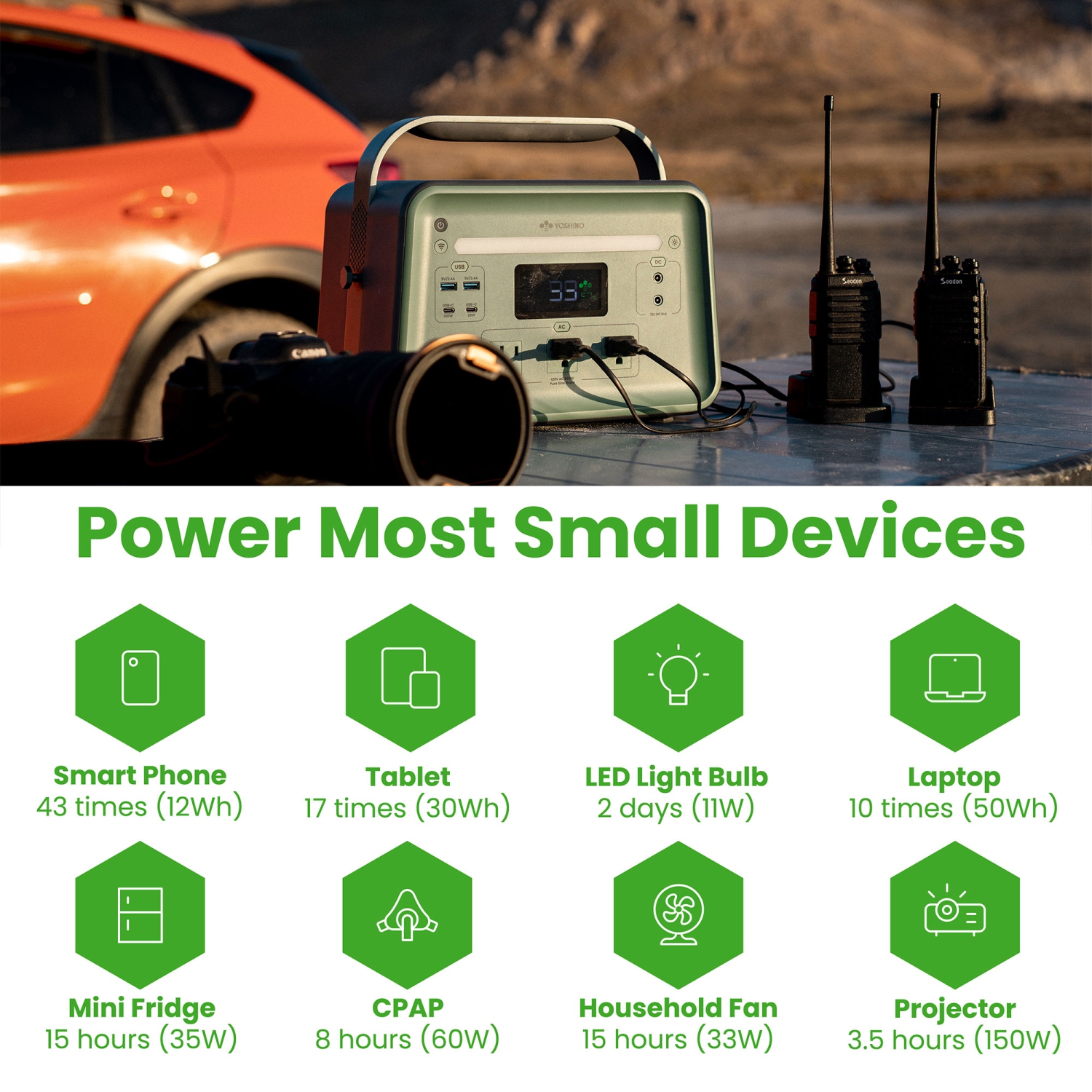 Yoshino B660 SST 9-Port Solid-State Power Station 602Wh, 660W Output/900W Peak Emergency Backup Battery Bank, Pure Sine Wave, Smart App Connect