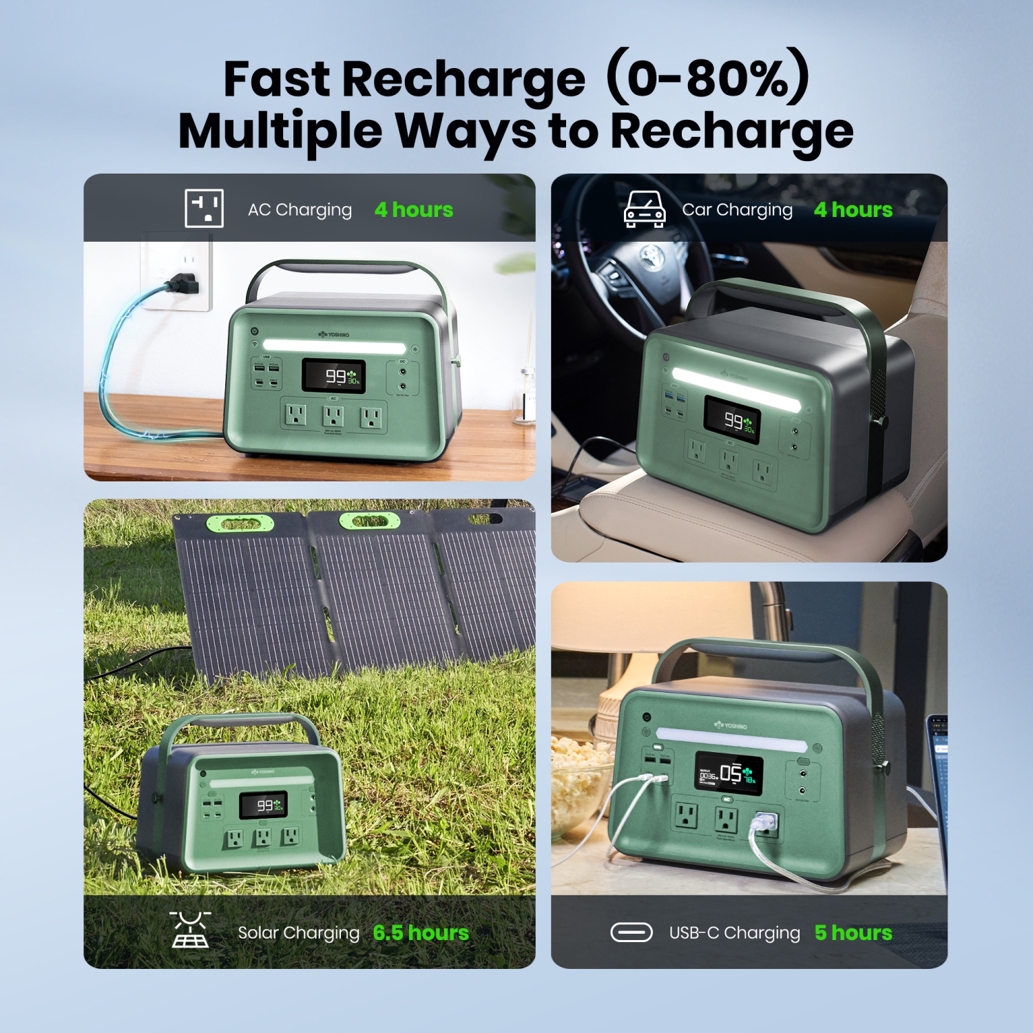 Yoshino B660 SST 9-Port Solid-State Power Station 602Wh, 660W Output/900W Peak Emergency Backup Battery Bank, Pure Sine Wave, Smart App Connect