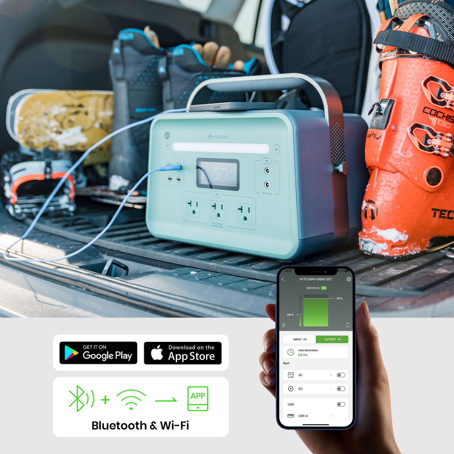 Yoshino B660 SST 9-Port Solid-State Power Station 602Wh, 660W Output/900W Peak Emergency Backup Battery Bank, Pure Sine Wave, Smart App Connect