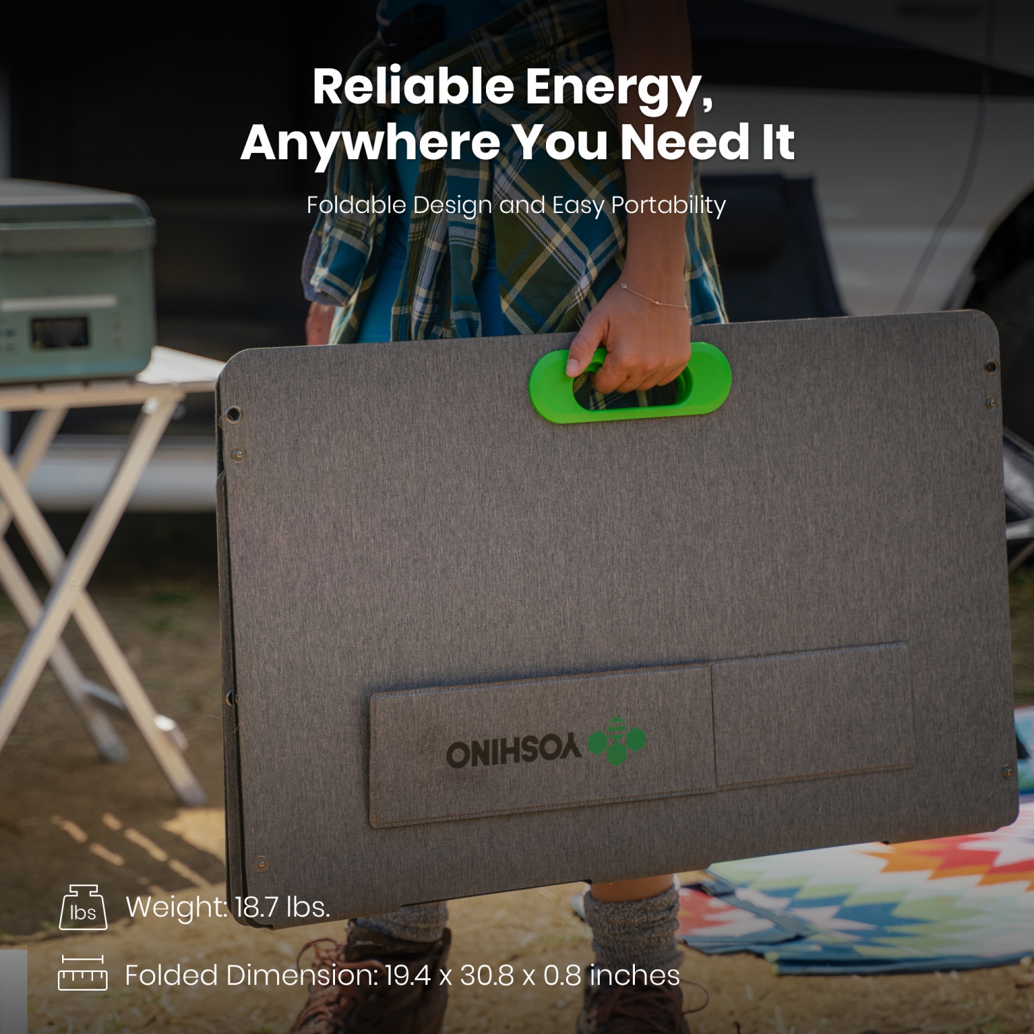 Yoshino SP200 Foldable 200W Monocrystalline Portable Solar Panel for Electric Solar Generators, Water-Resistant IP67, Off-Grid, Camping, RV