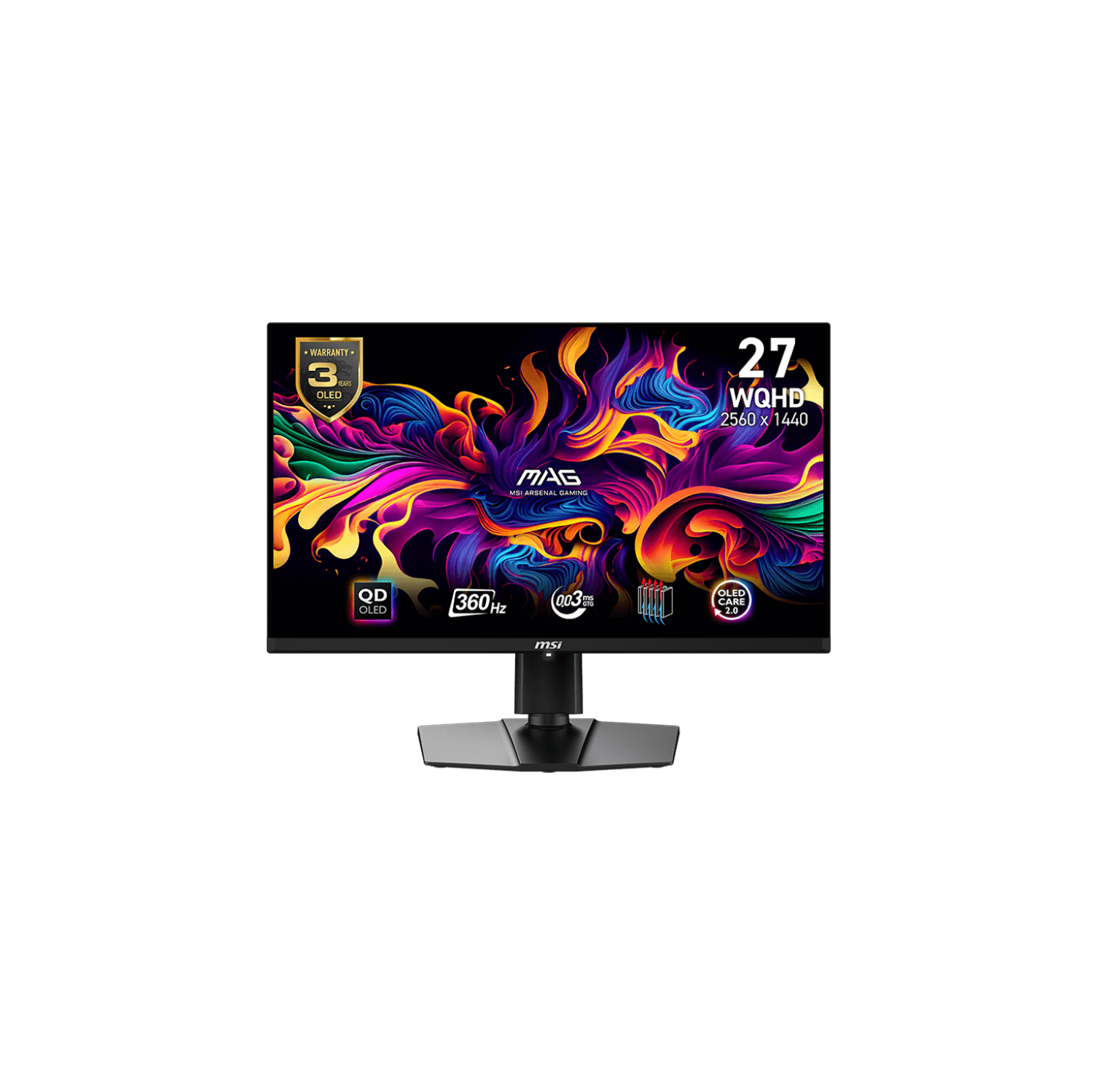 MSI 27" QHD 360Hz 0.03ms 16:9 QD-OLED Tilt Swivel Height Pivot Adjustment Flat Gaming Monitor, MAG 271QPX QD-OLED