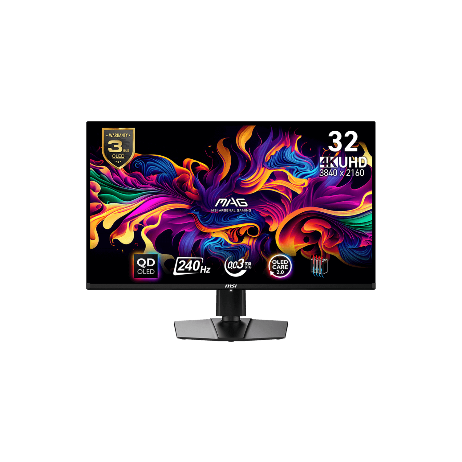 MSI 32" UHD 240Hz 0.03ms 16:9 QD-OLED Tilt Swivel Height Pivot Adjustment Flat Gaming Monitor, MAG 321UPX QD-OLED