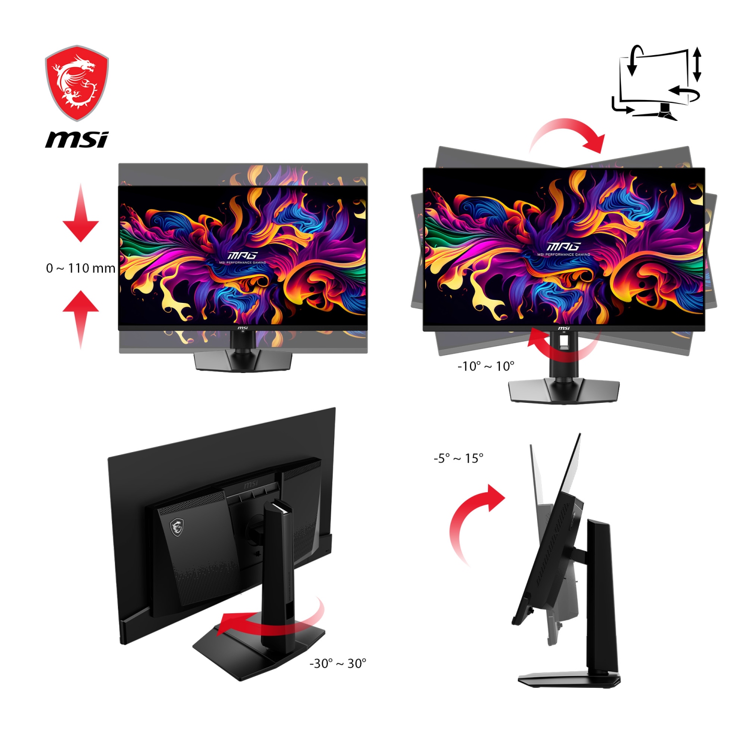 MSI – Moniteur de jeu plat pivotant 240&nbsp;Hz UHD 4K 0,03&nbsp;ms 16:9 QD-OLED, hauteur pivotante, 32&nbsp;po, MAG 321-X QD-OLED