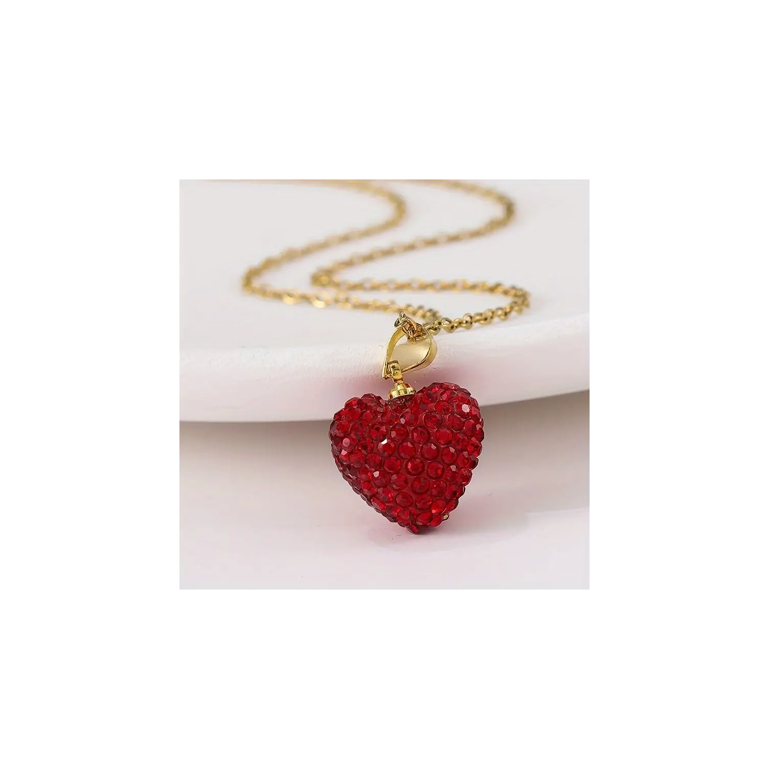 Dazzling Red Heart Pendant Necklace on White Plate