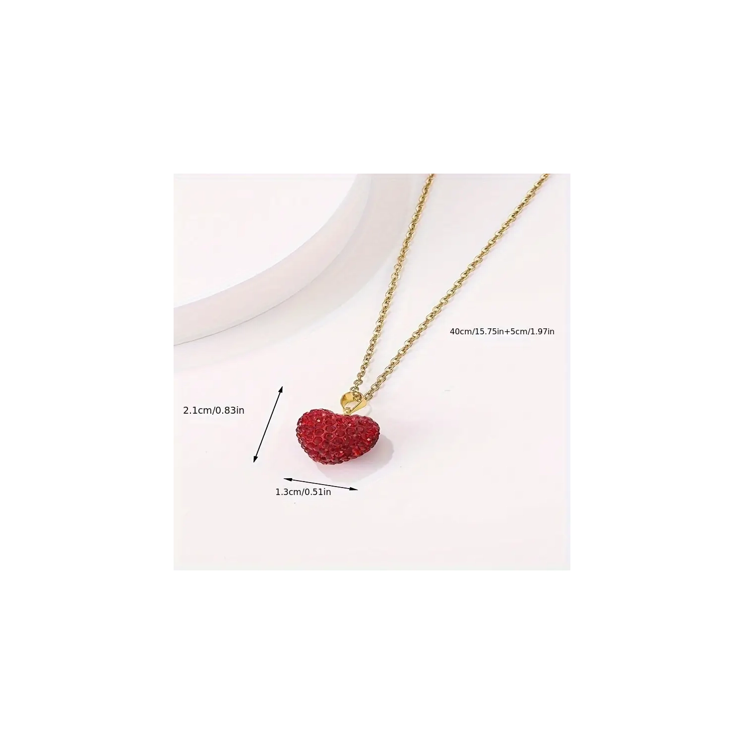 Dazzling Red Heart Pendant Necklace on White Plate