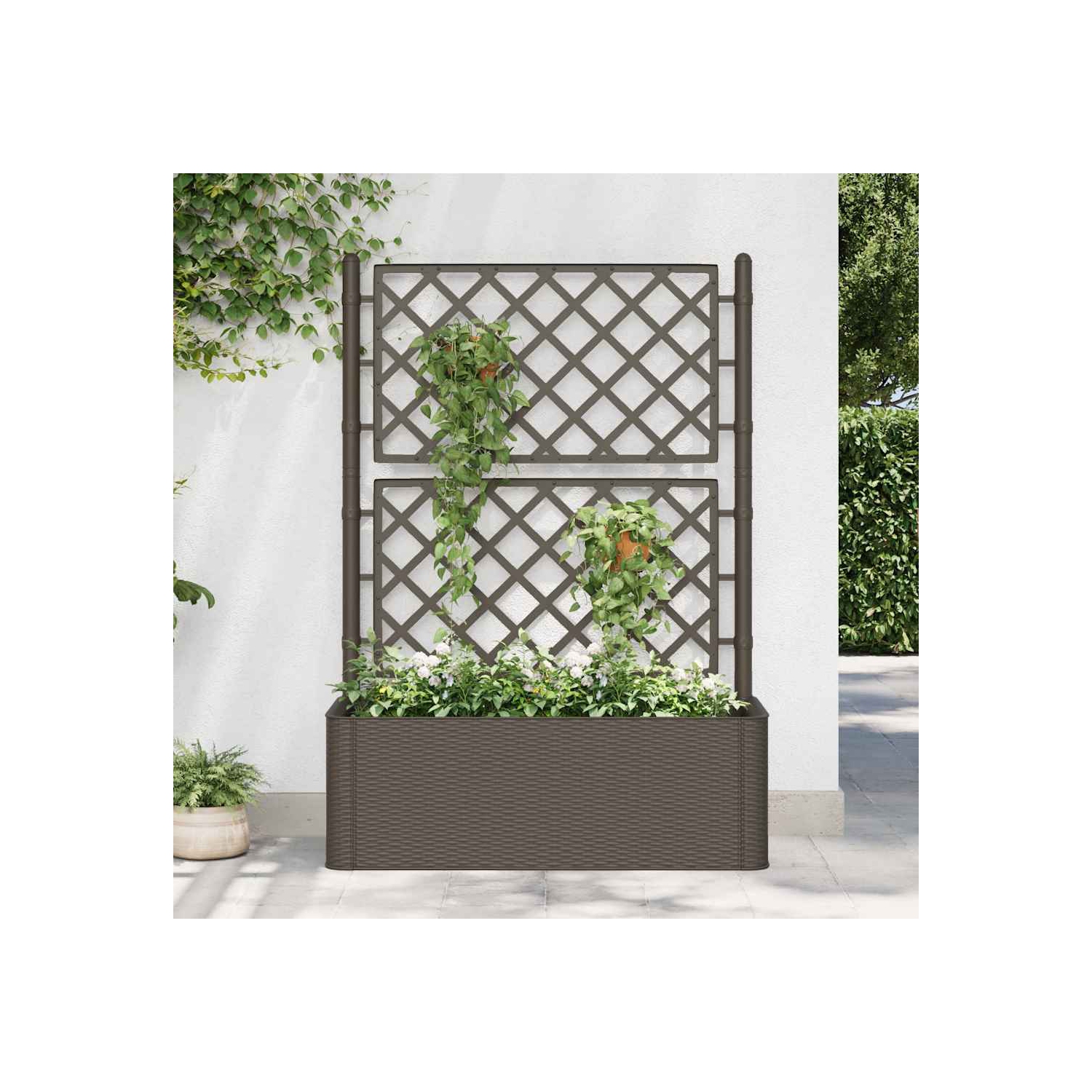 vidaXL Garden Raised Bed with Trellis, Self Watering with Water Level Indicator, Mocha, PP
