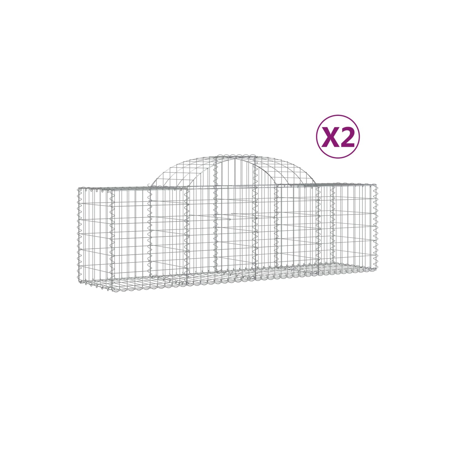 vidaXL Arched Gabion Baskets 2 pcs 200x50x60/80 cm Galvanised Iron