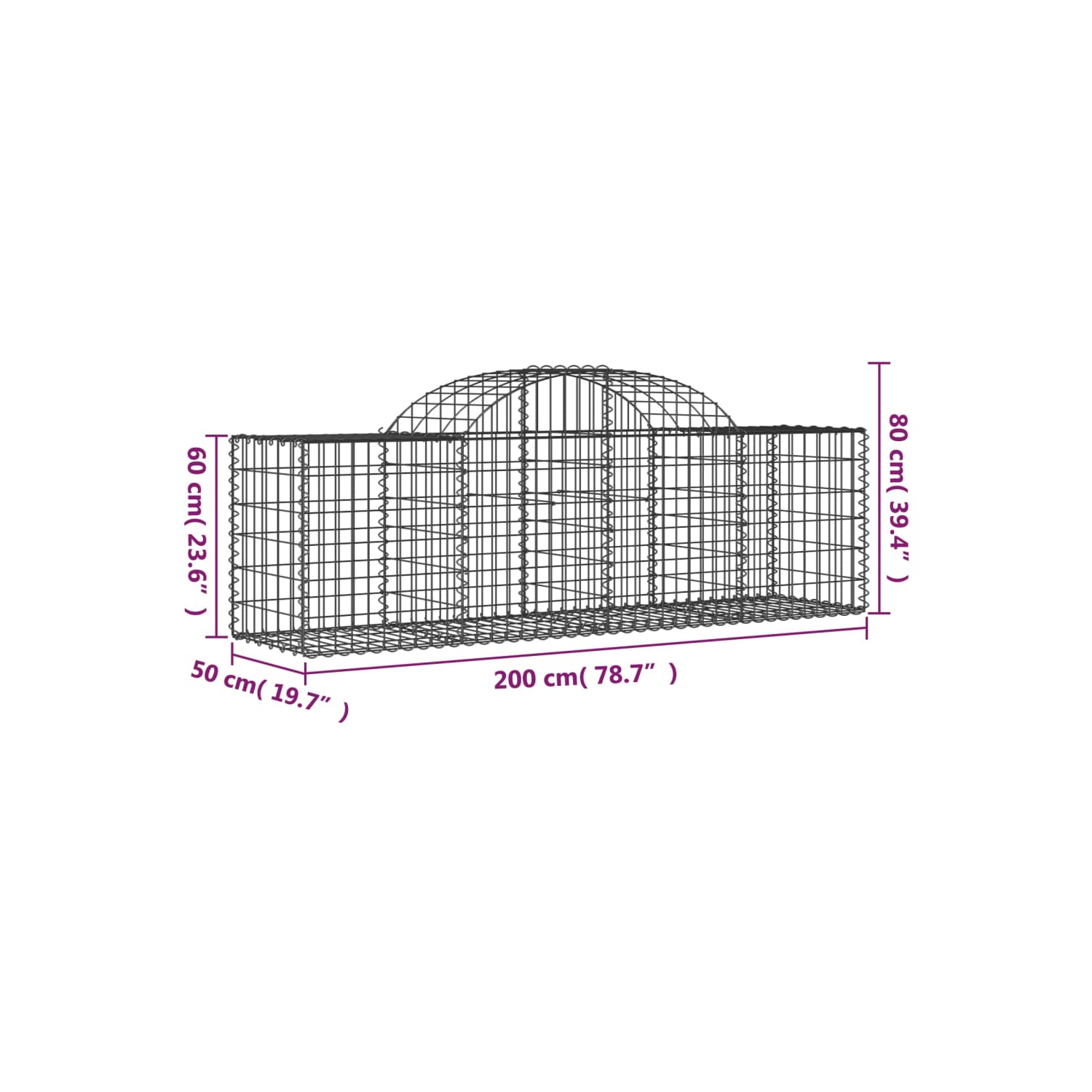 vidaXL Arched Gabion Baskets 2 pcs 200x50x60/80 cm Galvanised Iron