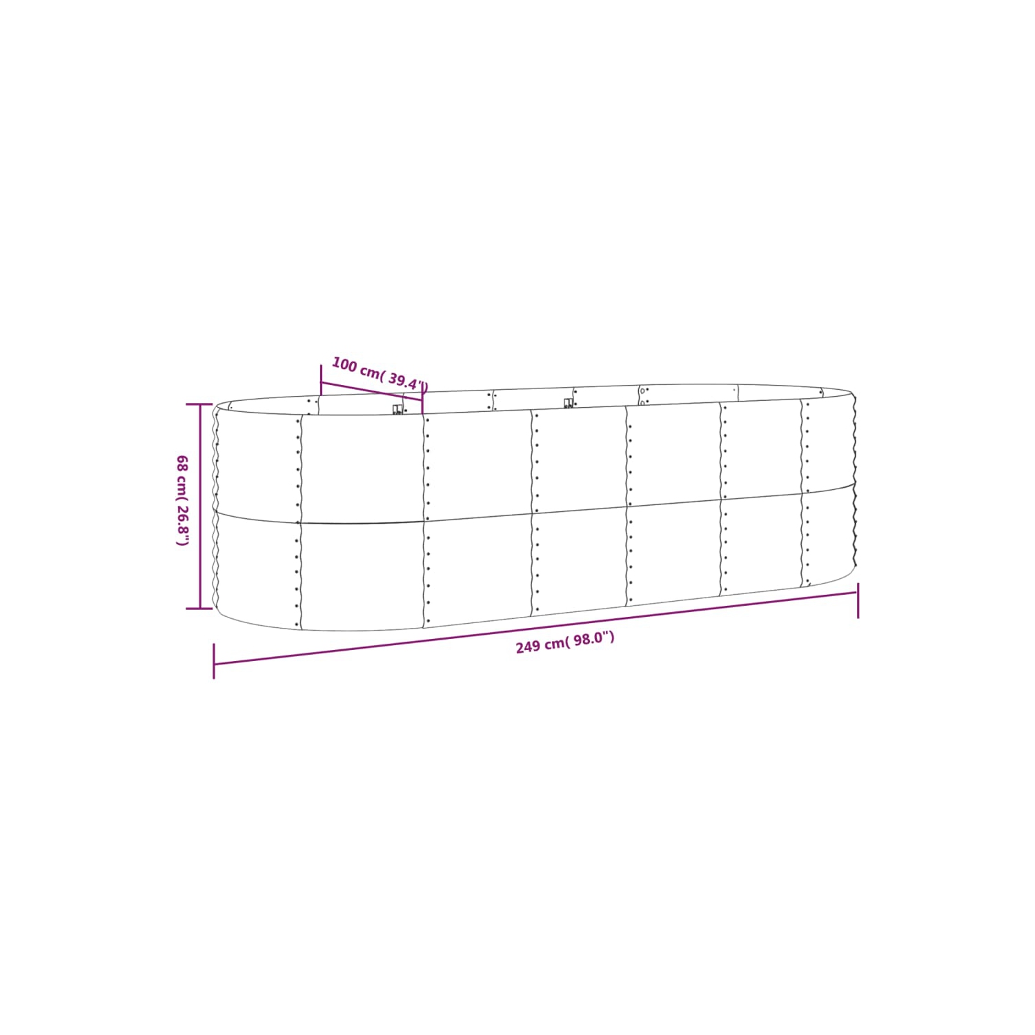 VidaXL – Lit surélevé en acier galvanisé 249 x 100 x 68&nbsp;cm gris