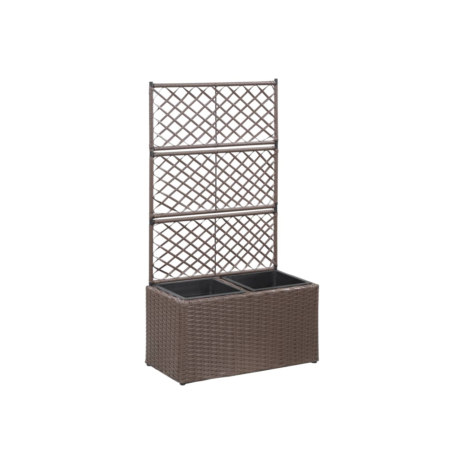 vidaXL Trellis Raised Bed with 2 Pots 58x30x107 cm Poly Rattan Brown