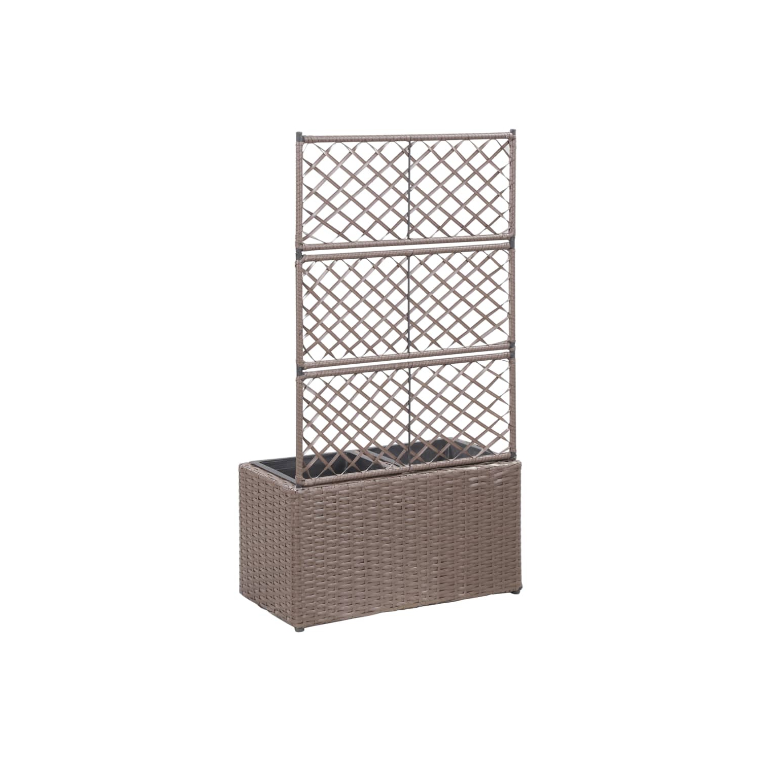 vidaXL Trellis Raised Bed with 2 Pots 58x30x107 cm Poly Rattan Brown