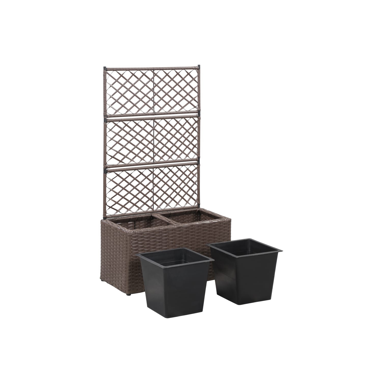 vidaXL Trellis Raised Bed with 2 Pots 58x30x107 cm Poly Rattan Brown