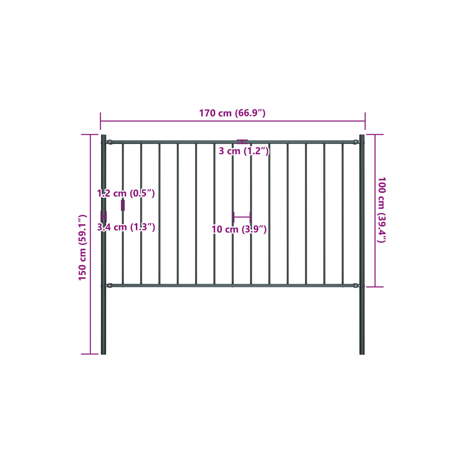 vidaXL Fence Panel with Posts Powder-coated Steel 1.81x1 m Anthracite