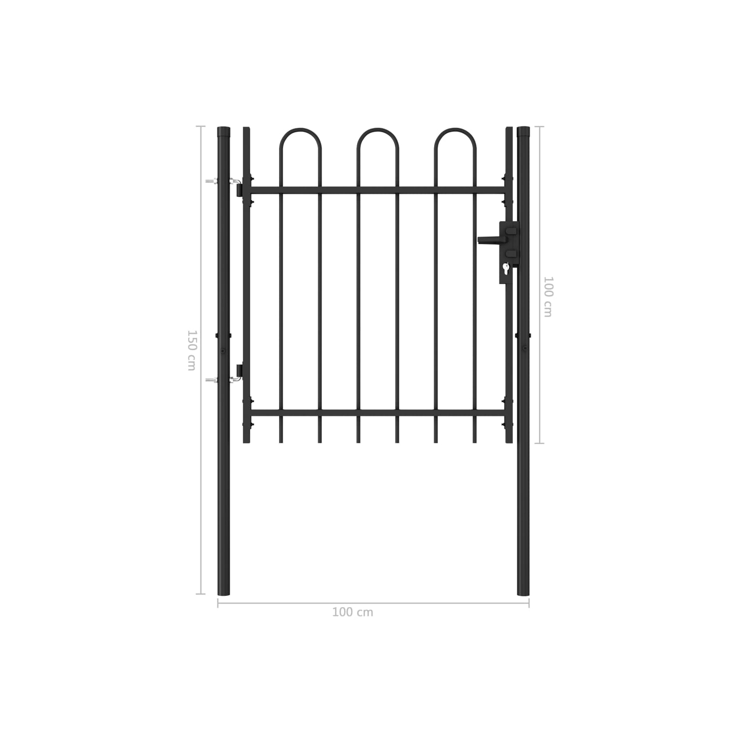 vidaXL Fence Gate Single Door with Arched Top Steel 39.4"x39.4" Black