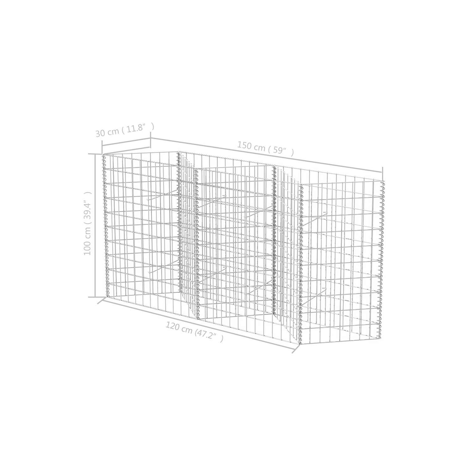 vidaXL Gabion Basket, Galvanized Steel Gabion Planter, Gabion Raised Bed, 59''x11,8''x39,4''