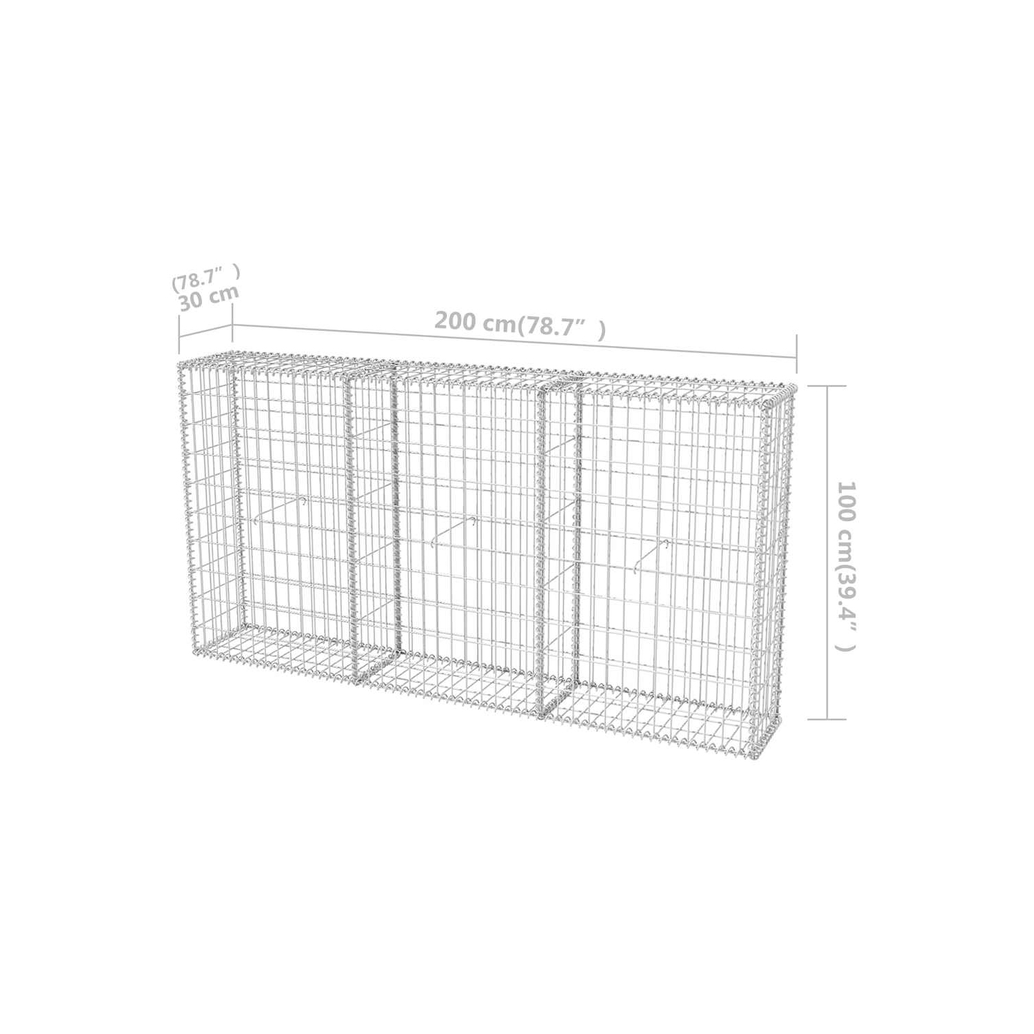 VidaXL – Panier à Gabion, mur/cage en acier galvanisé, capacité de charge élevée, 78 x 7 x 39,4&nbsp;po