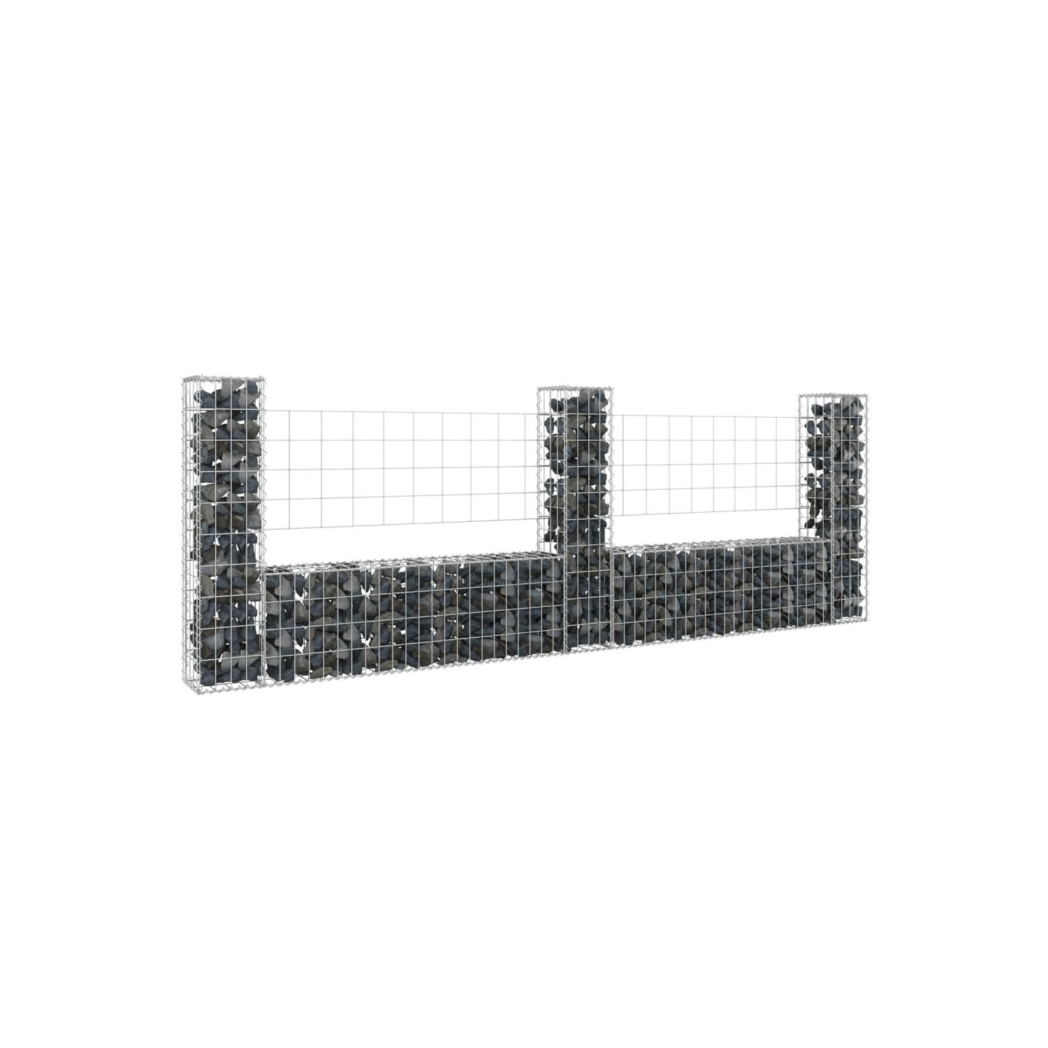 vidaXL U-shape Gabion Basket with 3 Posts Iron 260x20x100 cm